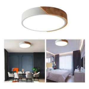 Luminária Plafon Led Sobrepor Redondo C/ Madeira 25w 3 Em 1 Estrutura Branco