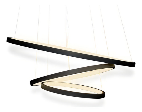 Lustre Pendente Led Moderno 3 Anéis 89w Branco Quente 127/220v Preto