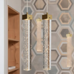 Kit 2 Lustre Pendente Cristal Bolhas Led 3 Cores Dourado 127/220v Dourado