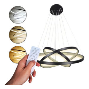 Lustre Led Moderno Pendente Anéis 3 Arcos formatos reguláveis 89w Estrutura Preto 127/220v