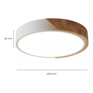 Luminária Plafon Led Sobrepor Redondo C/ Madeira 25w 3 Em 1 Estrutura Branco