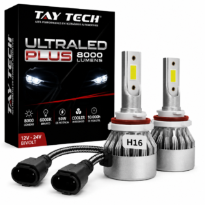 Par Lâmpadas Super LED Farol Ultra Plus 6000K Branca H16