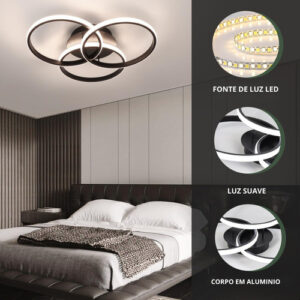 Luminária Sobrepor Plafon Led 3em1 Preto Com Controle Eclick