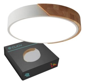 Luminária Plafon Led Sobrepor Redondo C/ Madeira 25w 3 Em 1 Estrutura Branco