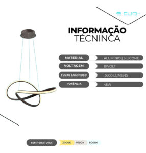 Pendente Moderno 3 Em 1 45w Bivolt Controle Decor Cinderella 127/220v Preto