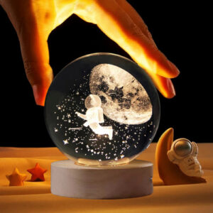 Luminária Led Bola 3d Astronauta Decor Cinderella Madeira Transparente 127/220v