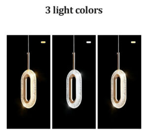 Kit Lustre LED Moderno 89W 3 Anéis Preto + Pendente Cristal Oval Dourado 127/220V Sala Quarto Lavabo