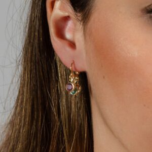 Brinco Argolinha 3 Pedras Ouro 18k Colorido Feminino Luxo