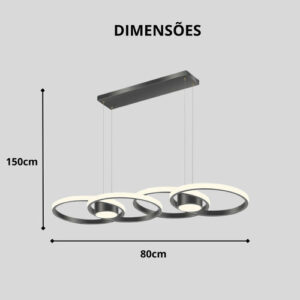 Luminária Pendente Anéis Led 48w Decor Cinderella 127/220v Preto