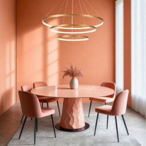 Lustre pendente Led Integrado 89W Dourado Moderno 3 Arcos com controle