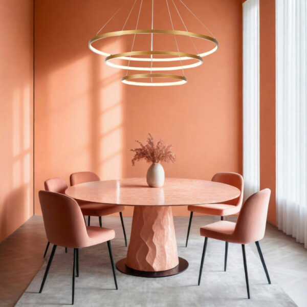 Lustre pendente Led Integrado 89W Dourado Moderno 3 Arcos com controle