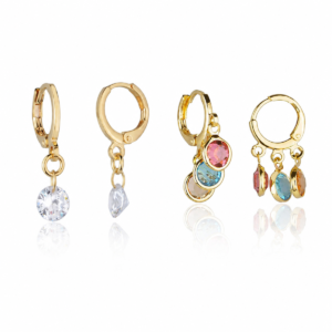 Kit 2 Pares Brincos Argolinha Zircônias Banho Ouro 18k Luxo