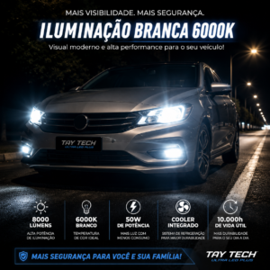 Par Lâmpada Carro Super LED Farol Ultra Plus 6000K Branca H1