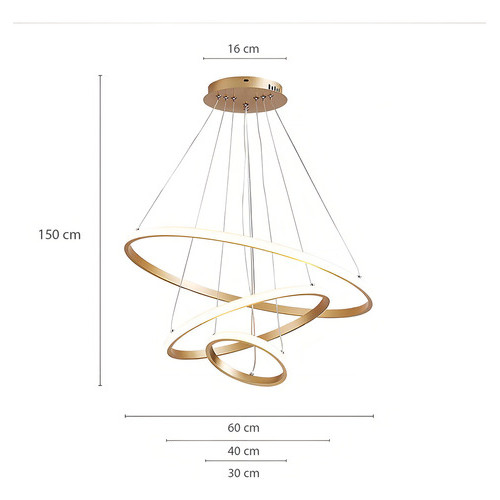 Lustre Led 3 Arcos Moderno Pendente Anéis De 89w Dourado