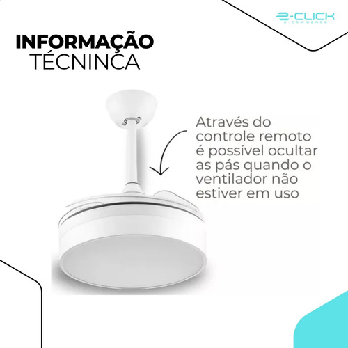 Ventilador Retrátil Led Moderno Preto 6 Velocidades Embuled 1.02 M 50/60hz Preto 127/220v Incolor Plástico 4