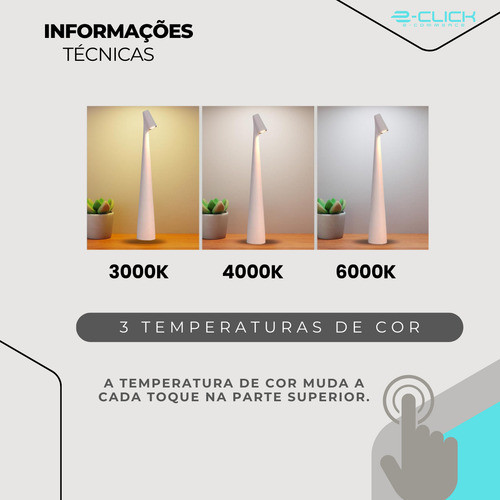 Luminária De Mesa  Moderna Led Touch Branco Eclick Bivolt