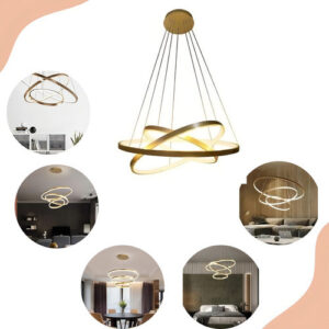 Lustre Led 3 Arcos Moderno Pendente Anéis De 89w Dourado
