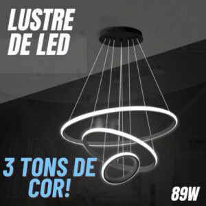 Luminária Pendente Lustre 3 Anéis Arcos Led Luz 3 Em 1 Preto