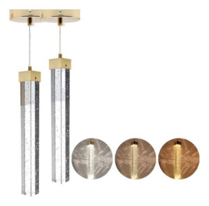 Kit 2 Lustre Pendente Cristal Bolhas Led 3 Cores Dourado 127/220v Dourado