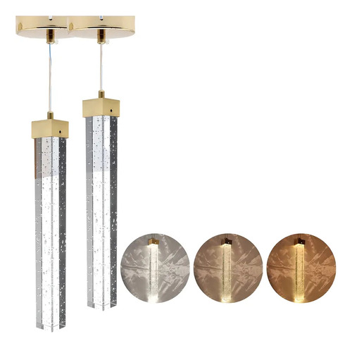 Kit 2 Lustre Pendente Cristal Bolhas Led 3 Cores Dourado 127/220v Dourado