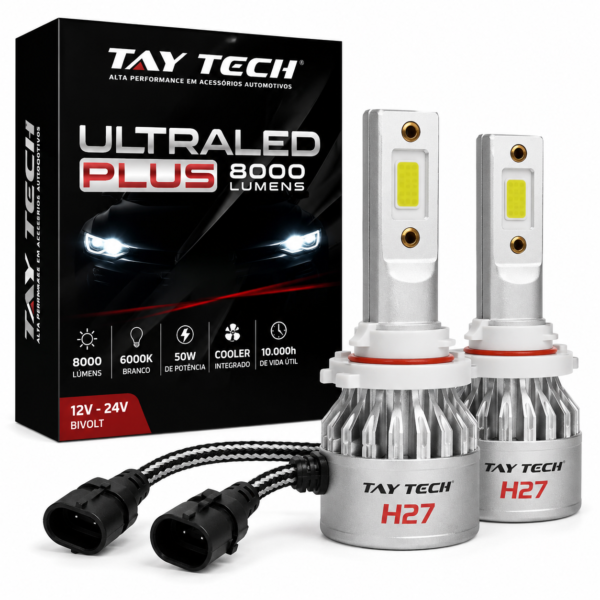 Par Lâmpadas Super LED Farol Ultra Plus 6000K Branca H27