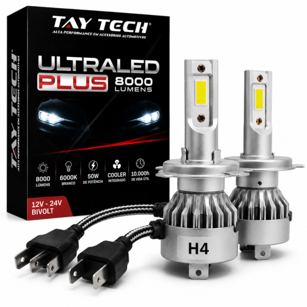 Par Lâmpadas Super LED Farol Ultra Plus 6000K Branca H3