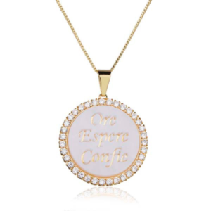Colar Ore Espere Confie Ouro 18k Mandala Madrepérola  Luxo