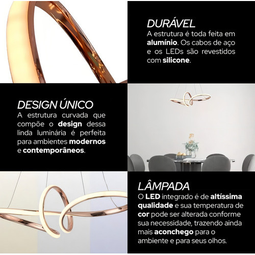 Lustre Pendente Nitrolux Lp-01r Rose Gold Led