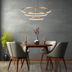 Lustre pendente Led Integrado 89W Dourado Moderno 3 Arcos com controle