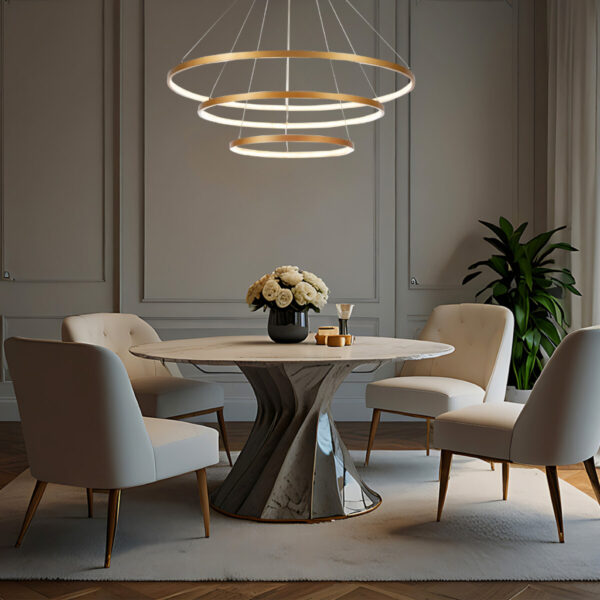 Lustre pendente Led Integrado 89W Dourado Moderno 3 Arcos com controle