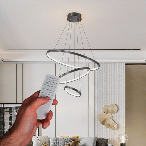 Lustre Led Moderno Pendente Anéis 3 Arcos formatos reguláveis 89w Estrutura Preto 127/220v