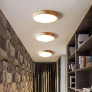 Luminária Plafon Led Sobrepor Redondo C/ Madeira 25w 3 Em 1 Estrutura Branco