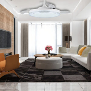 Ventilador Teto Retrátil Led Breeze Home 36  Controle 3 Pás Transparente 6 Velocidades 30w 3 Em 1 Estrutura Branco Crist