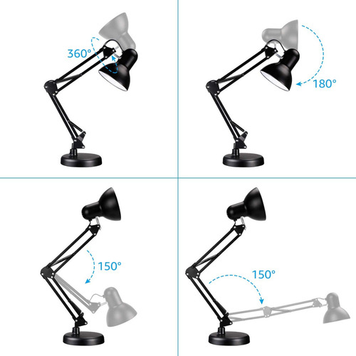 Luminária De Mesa Dapon Articulada Abajur Modelo Pixar Com Base E Garra Cor Preto