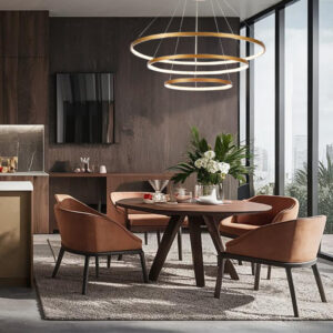 Lustre pendente Led Integrado 89W Dourado Moderno 3 Arcos com controle