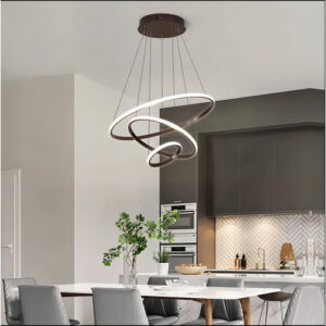 Luminária Pendente Lustre 3 Anéis Arcos Led Luz 3 Em 1 Preto