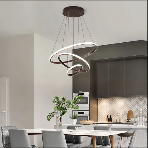 Luminária Pendente Lustre 3 Anéis Arcos Led Luz 3 Em 1 Preto
