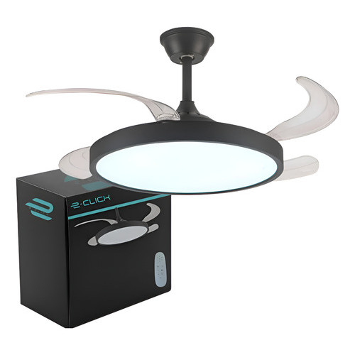 Ventilador Retrátil Led Moderno Preto 6 Velocidades Embuled