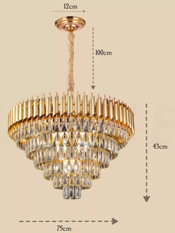 Lustre Clássico Pendente Dourado em Metal com Cristais Luxuoso Sindora Bivolt