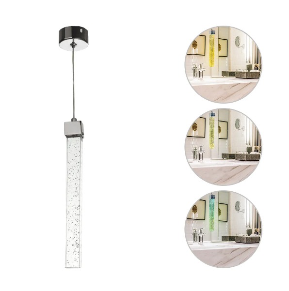 Pendente LED Vidro Cromado Luz Ajustável 3500K a 6500K 33x33x25cm Cabo 2m