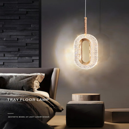 Kit Lustre 52W Preto + Pendente Cristal Oval Dourado Bivolt