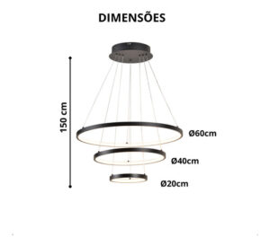Lustre Moderno Pendente Led 3 Arcos 89W