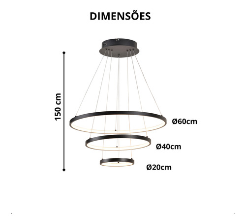 Lustre Moderno Pendente Led 3 Arcos 89W