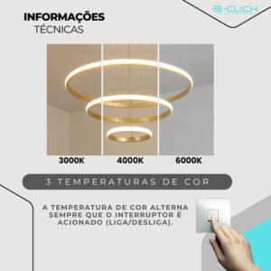 Lustre Pendente Led Bivolt Decor Cinderella Dourado 127/220v Dourado