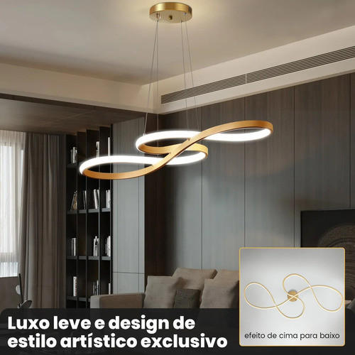 Lustre Pendente LED embutido Moderno Dourado 65w Dimerizável Com Controle Remoto 127/220v Dourado