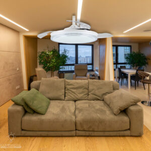 Ventilador Teto Retrátil Led Breeze Home 36  Controle 3 Pás Transparente 6 Velocidades 30w 3 Em 1 Estrutura Branco Crist
