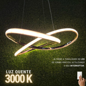 Lustre Pendente Led 40w Moderno 3 Em 1 Dourado Lp-02d