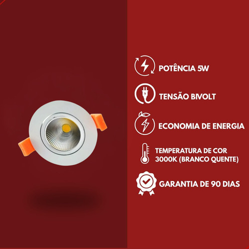 Kit 10 Spot Led Cob 5w Branco Quente Redondo Eclick 127/220v Branco