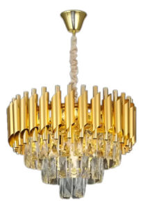 Lustre Classico Pendente Dourado Metal Cristal Sindora Luxo 127/220v Dourado