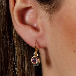 Brinco Argolinha 3 Pedras Ouro 18k Colorido Feminino Luxo